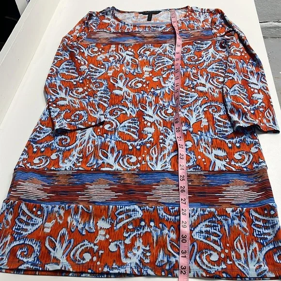 BCBGMAXAZRIA small dress colorful bohemian pattern long sleeved scoop neck dress - Picture 4 of 10